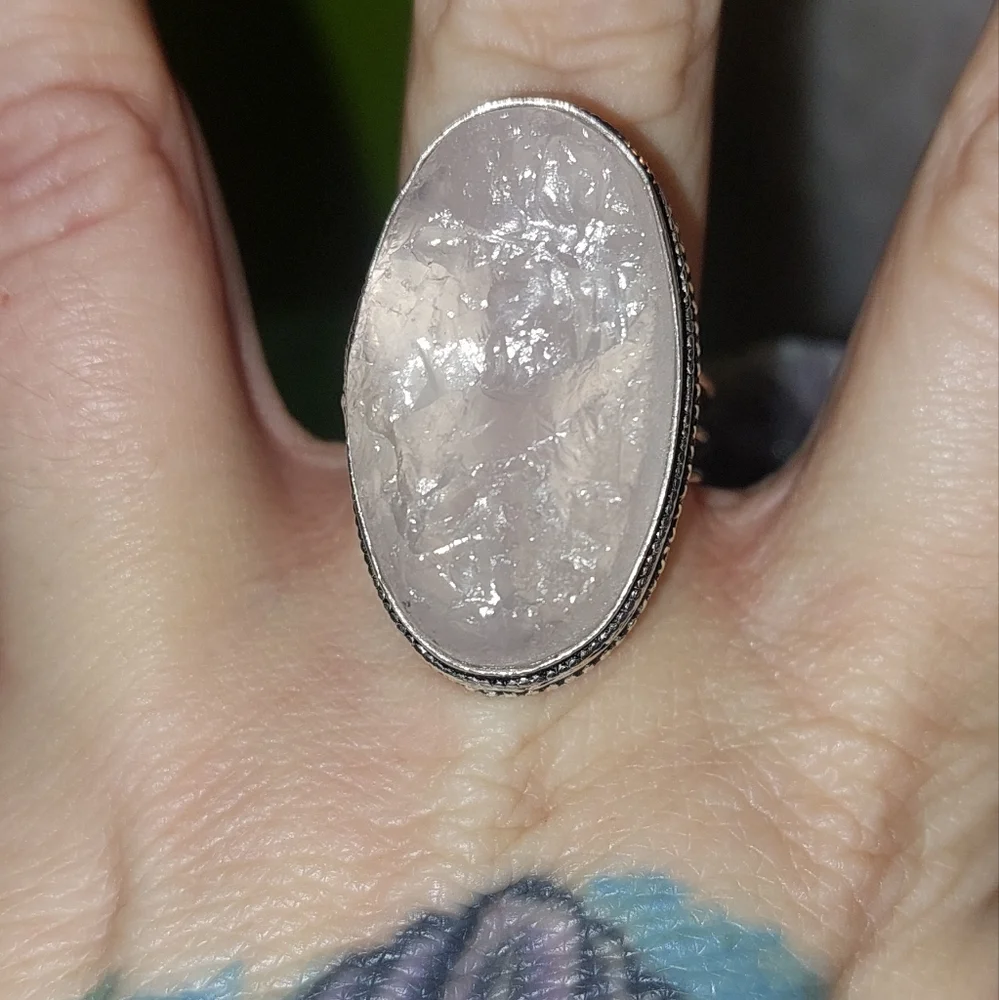 Raw Rose Quartz High Setting Ring Size 9 - Picture 4 of 7